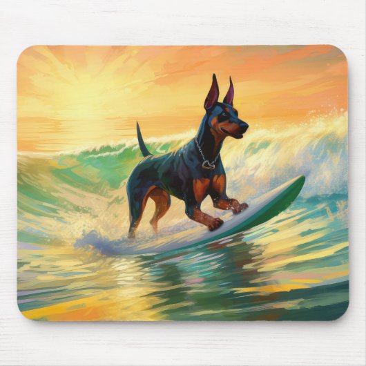 Doberman strand surfen schilderij muismat (Voorkant)