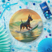 Doberman strand surfen schilderij papieren bordje (Feest)