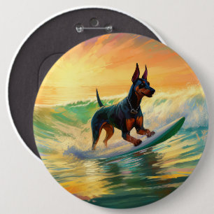 Doberman strand surfen schilderij ronde button 6,0 cm