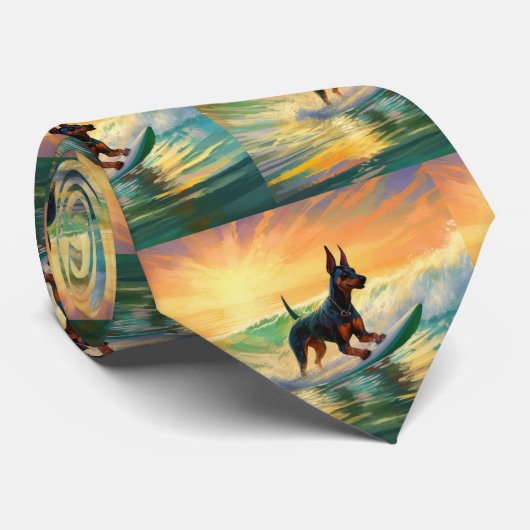 Doberman strand surfen schilderij stropdas (Opgerold)