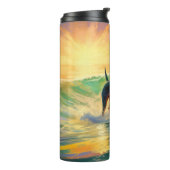 Doberman strand surfen schilderij thermosbeker (Gedraaid links)