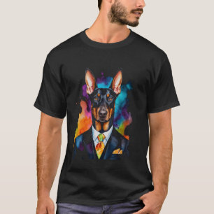 Doberman Suit Hond Kleurrijke Grappige Dierenkunst T-shirt