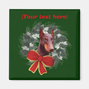 Doberman Wreath Christmas Holiday Magnet