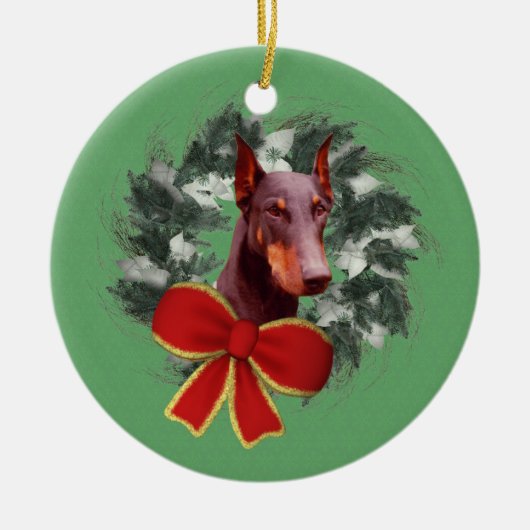 Doberman Wreath Holiday Dog Ornament (Voorkant)