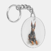 Dobermann Aquarel Kunst Sleutelhanger (Voorkant Links)