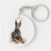 Dobermann Aquarel Kunst Sleutelhanger (Achterkant)