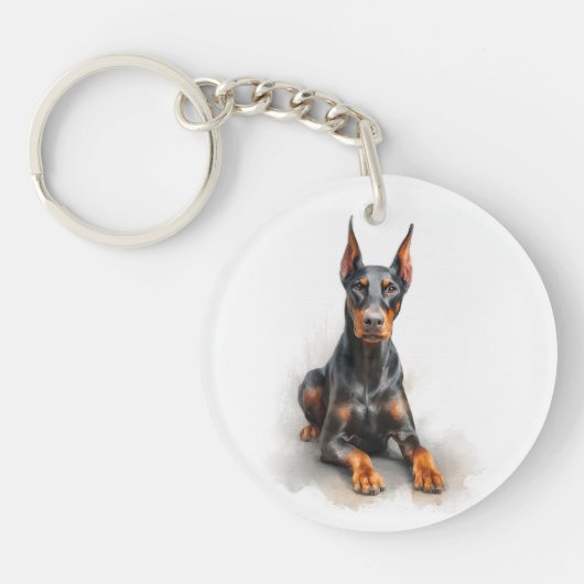 Dobermann Aquarel Kunst Sleutelhanger (Voorkant)