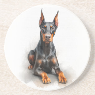 Dobermann Aquarel Kunst Zandsteen Onderzetter