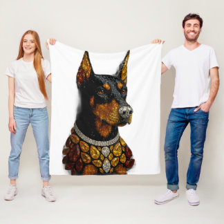 Dobermann Edelsteen Mozaïek Luxe Kunst Werpdeken Fleece Deken