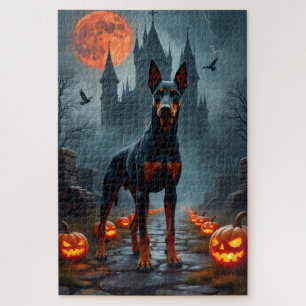 Dobermann gotische kasteel Halloween kunstwerk Legpuzzel
