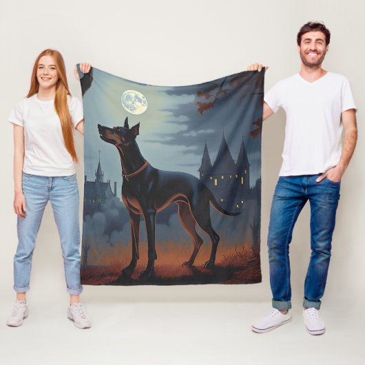 Dobermann Halloween Engverstorend Fleece Deken (In situ)