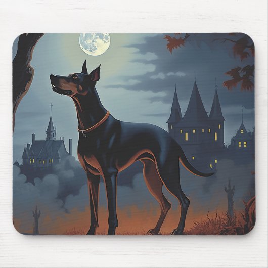 Dobermann Halloween Griezelen Muismat (Voorkant)