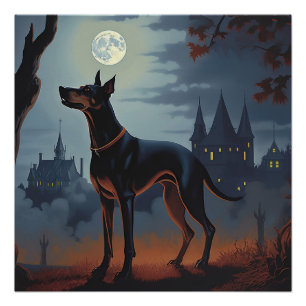 Dobermann Halloween Griezelen Perfect Poster