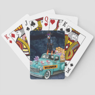 Dobermann-hond Halloween-vrachtwagen Griezelnacht Pokerkaarten
