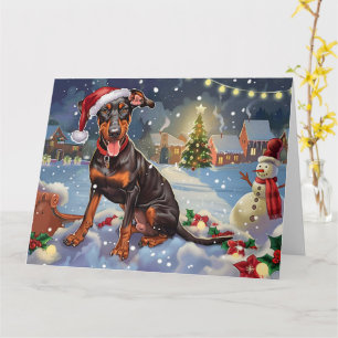 Dobermann-hond in slee met sneeuw Kerstmis Kaart