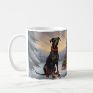 Dobermann-hond in sneeuw Kerstmis Koffiemok