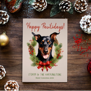 Dobermann-hond kerst gelukkige pootvakantie hoeled feestdagenkaart