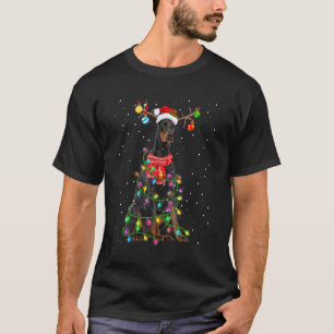 Dobermann hond  kerstman hoed Kerstmis Xmas lichte T-shirt