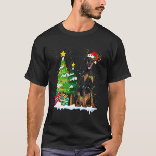 Dobermann-hond kerstmuts rendier kerstverlichting t-shirt