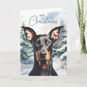 Dobermann-hond Sneeuw Winter Dennen Kerstmis Feestdagen Kaart