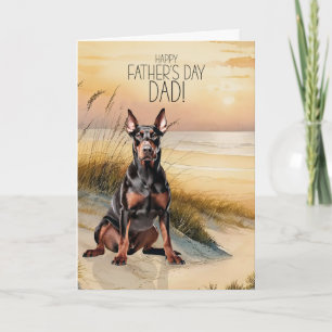 Dobermann-hond Zonsondergang Strand Vaderdag Feestdagen Kaart