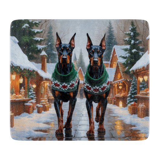 Dobermann-honden Kerstmis Sneeuw Vakantie  Snijplank (Voorkant)