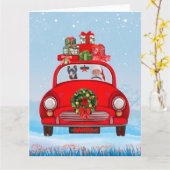 Dobermann in auto met kerstman kaart (Gele Bloem)