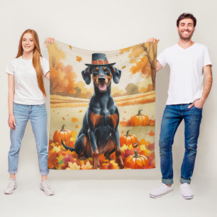 Dobermann in herfstbladeren Thanksgiving Kunst Fleece Deken