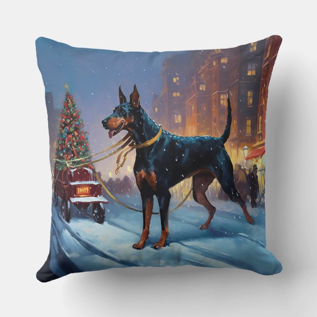 Dobermann Kerst Feestelijke Periode Kussen (Achterkant)