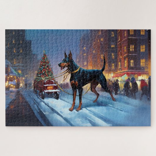 Dobermann Kerst Feestelijke Periode Legpuzzel (Horizontaal)
