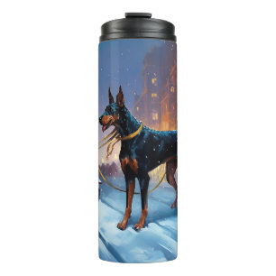 Dobermann Kerst Feestelijke Periode Thermosbeker
