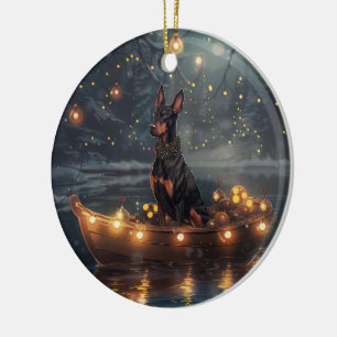 Dobermann Kerst Feestelijke Reis Keramisch Ornament