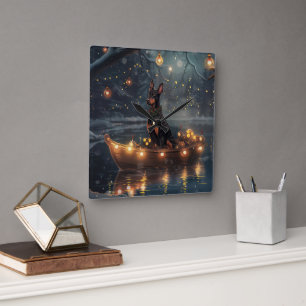 Dobermann Kerst Feestelijke Reis Vierkante Klok