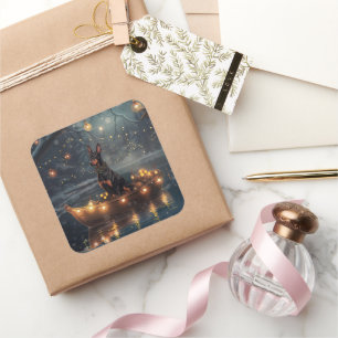 Dobermann Kerst Feestelijke Reis Vierkante Sticker