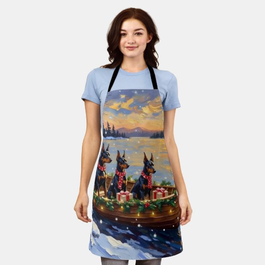 Dobermann Kerstboot Feestdag Schort (Gedragen)