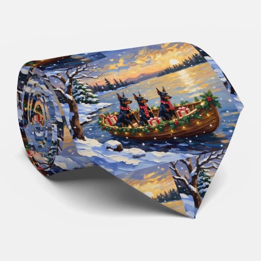 Dobermann Kerstboot Vakantie Stropdas (Opgerold)