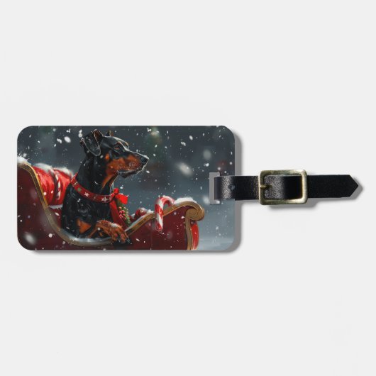 Dobermann Kerstfeest Bagagelabel (Voorkant horizontaal)