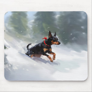 Dobermann Kerstmis sneeuw winter Muismat