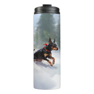 Dobermann Kerstmis sneeuw winter Thermosbeker