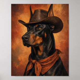 Dobermann Muurkunst — Cowboy Portret met Schilderi Poster