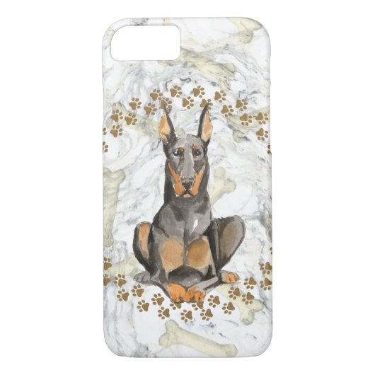 Dobermann Paw Prints and Marble Background Case-Mate iPhone Case (Achterkant)