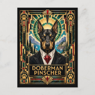 Dobermann Pincher, Art Deco Hond Briefkaart