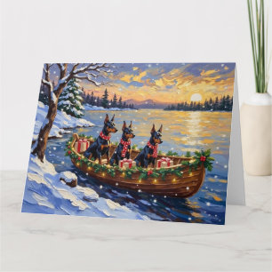 Dobermann Pincher Kerstboot Vakantie Kaart
