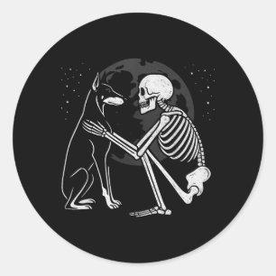 Dobermann Pincher Skelet Maan Halloween Hond Ronde Sticker