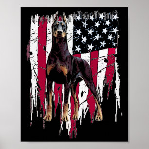 Dobermann Pinscher Amerikaanse Vlag VS Geweldig  Poster