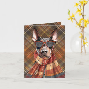 Dobermann Pinscher Hond Herfst Plaid Monogram Kaart