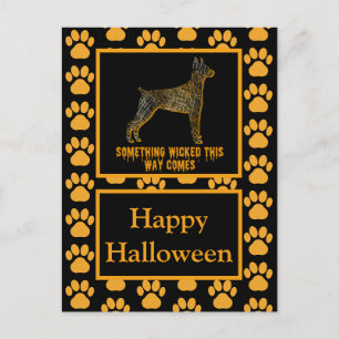 Dobermann Pinscher hond silhouet Gelukkig Hallowee Briefkaart
