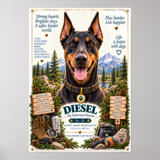 Dobermann Pinscher-hondenportret | Diesel nr. 20 Poster