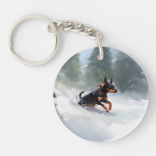 Dobermann Pinscher Kerstmis sneeuw winter Sleutelhanger