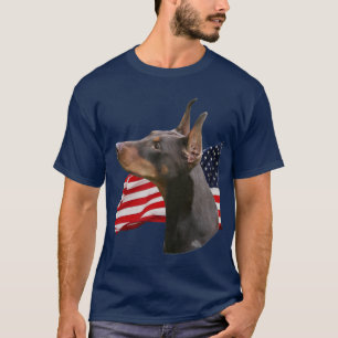 Dobermann Pinscher (rode) kop met vlag T-shirt